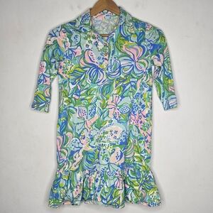 Lilly Pulitzer Amelia Polo Dress Swing Ruffle Cotton Multicolor Girls XL